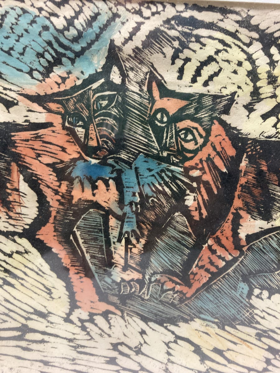Framed double tiger woodblock 