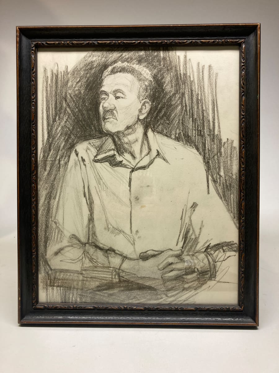 Framed original sketch of man with mustache 