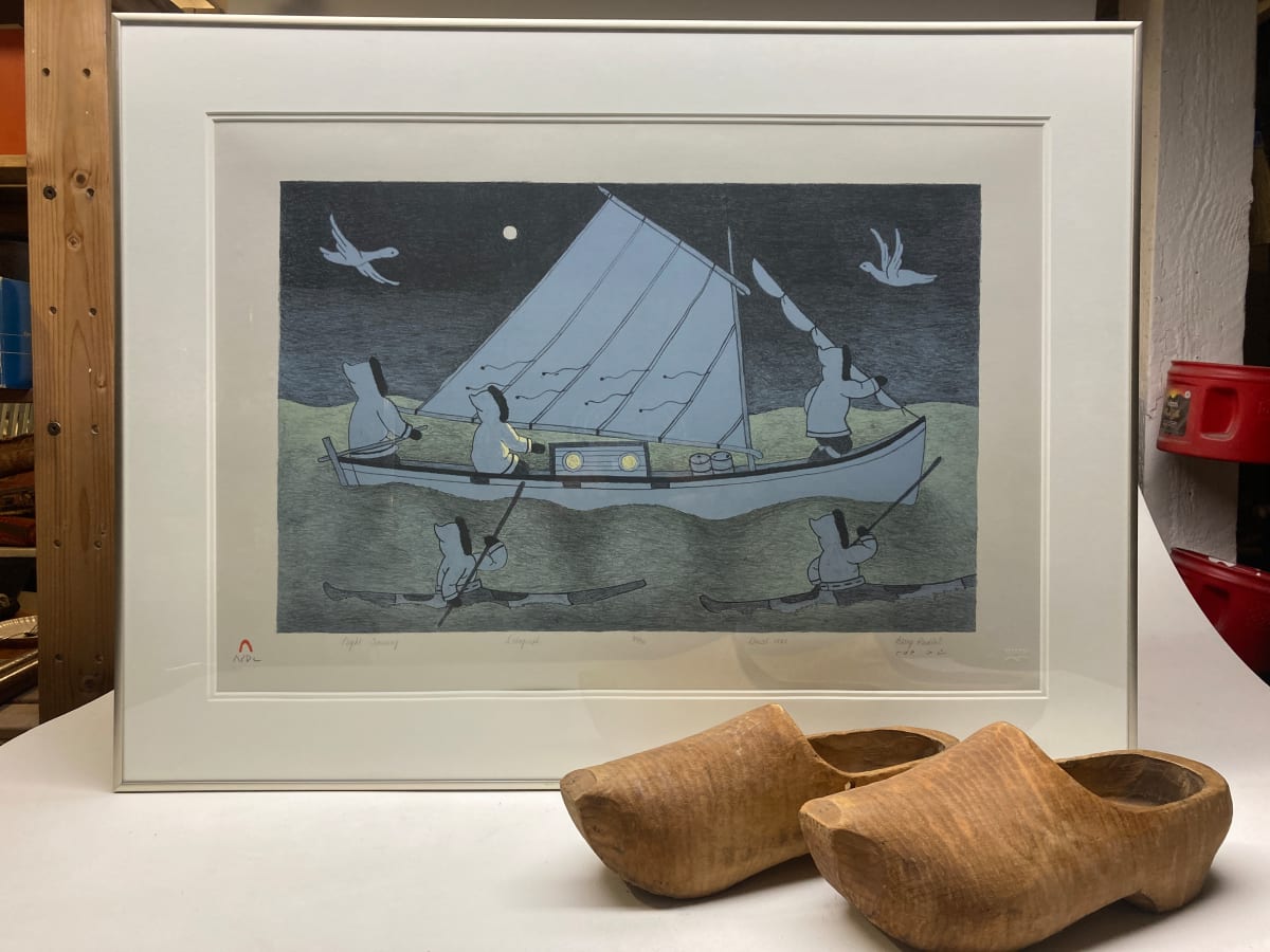 Framed Inuit "Night Crossing" lithograph 