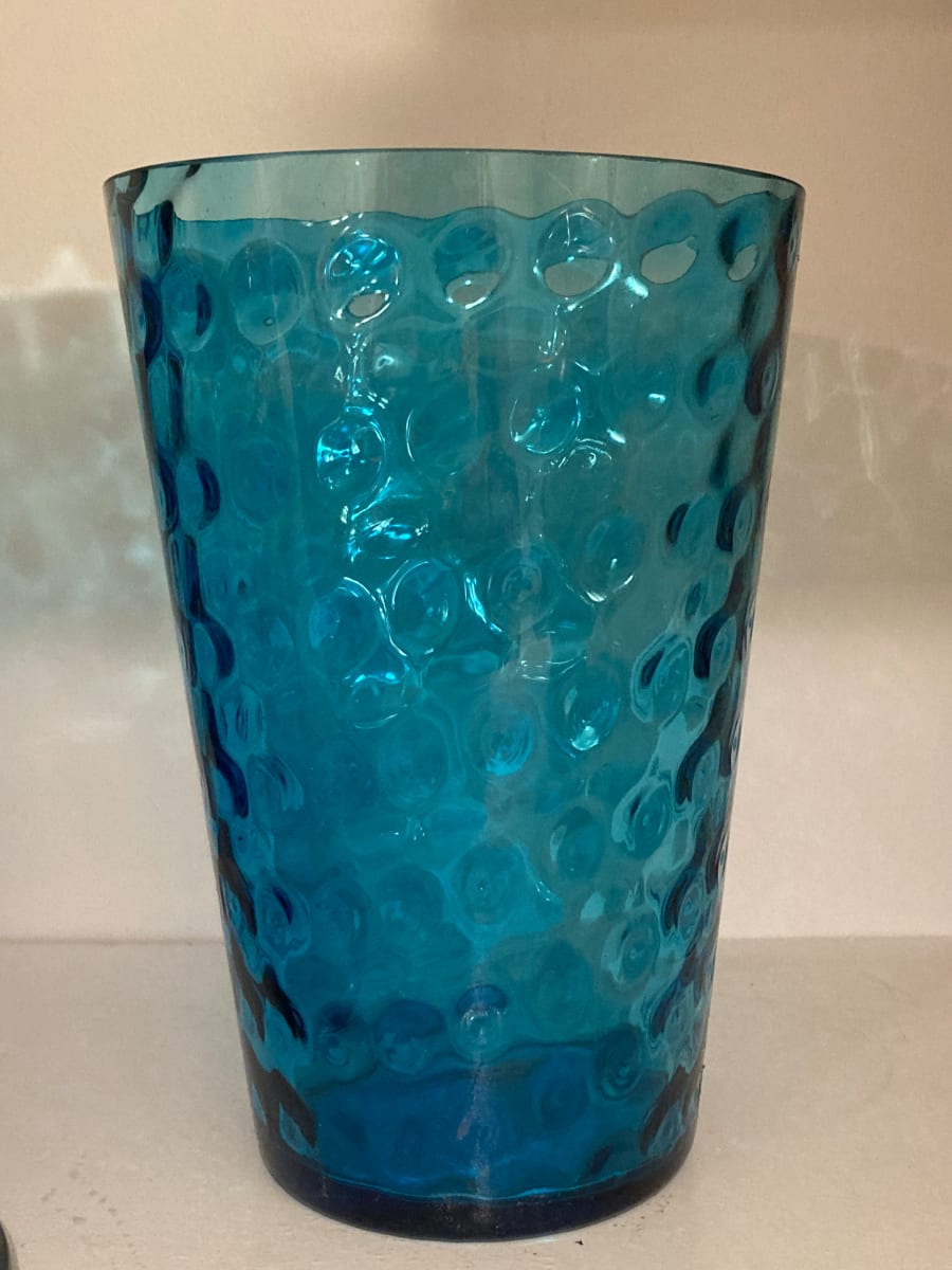 Blue art glass vase with coin dot pattern, Image 2.