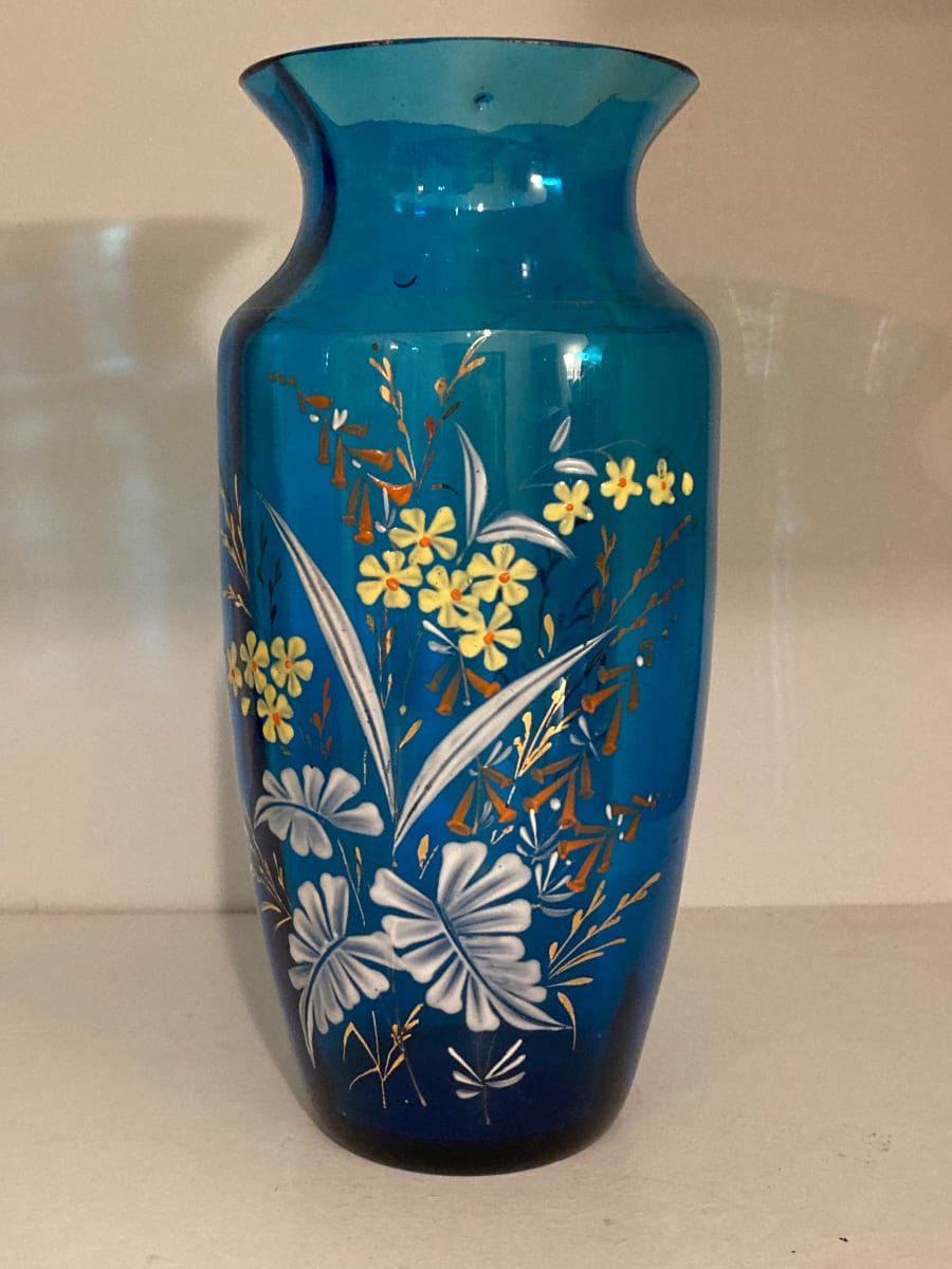 hand painted blue Victorian vase 