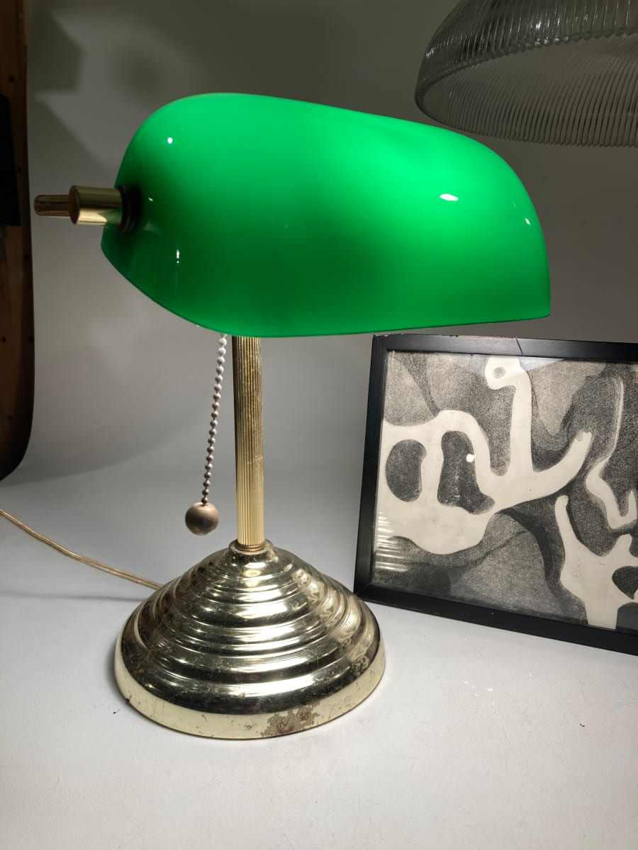 Emerald green light with brass base 