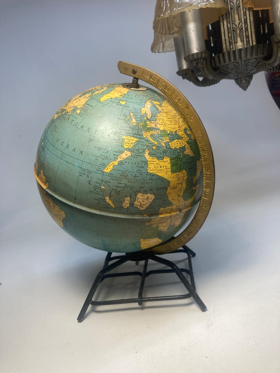 miniature vintage 1950's metal globe 