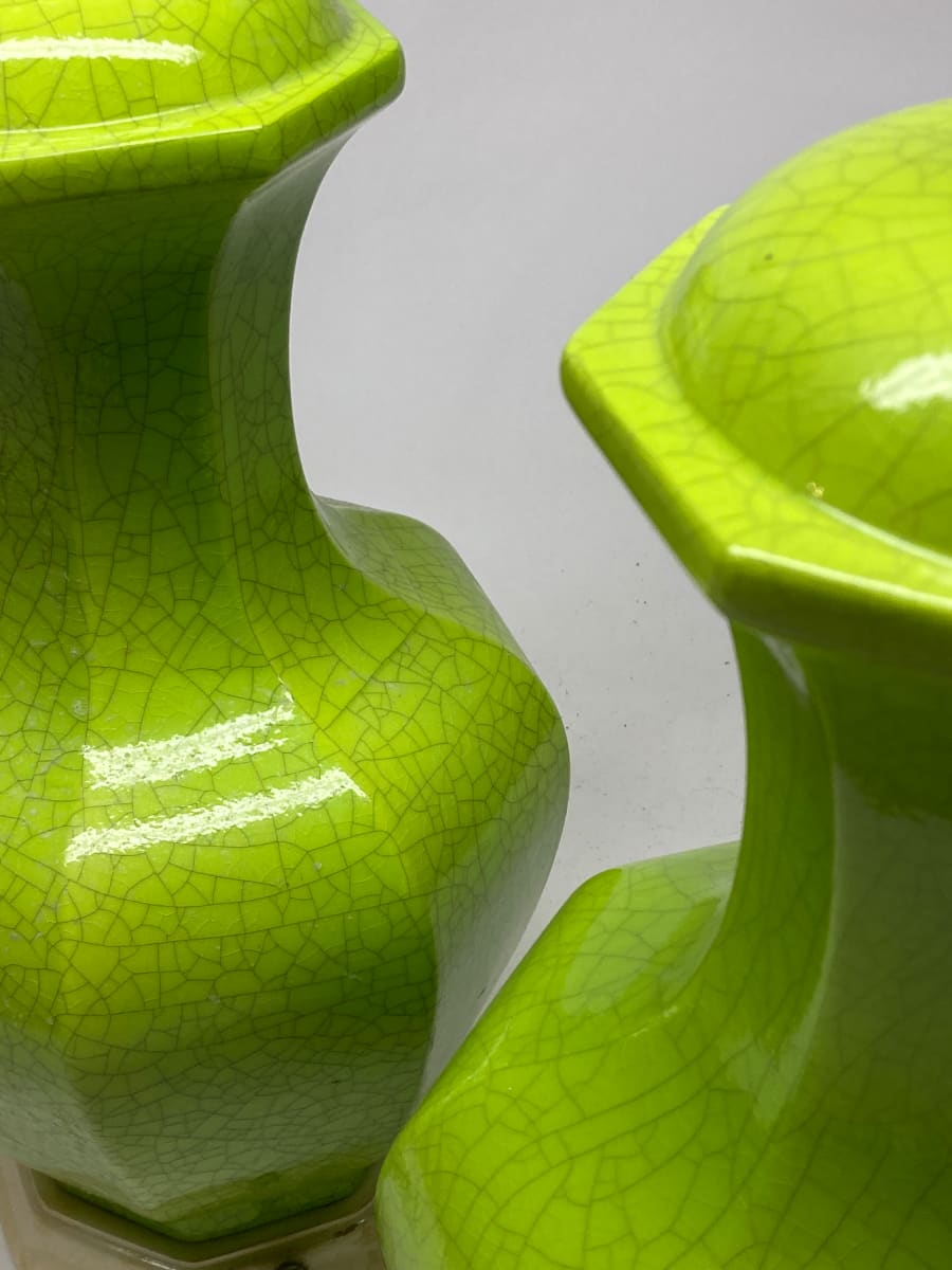 Pair of bright green table lamps 
