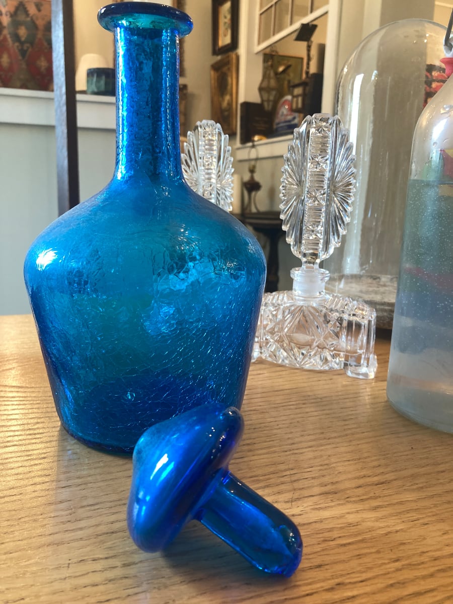 Blue art glass vase with stopper 