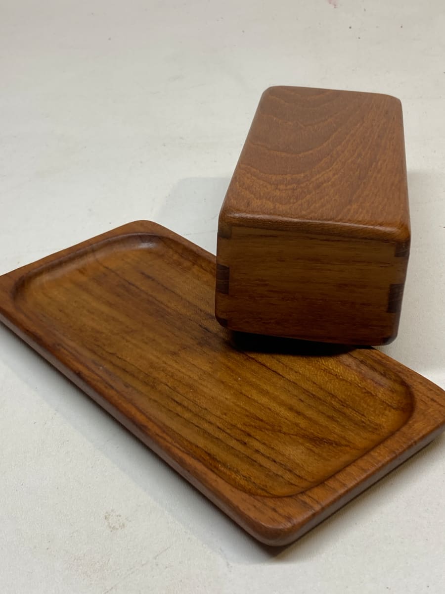 Scandinavian teak covered butter dish 