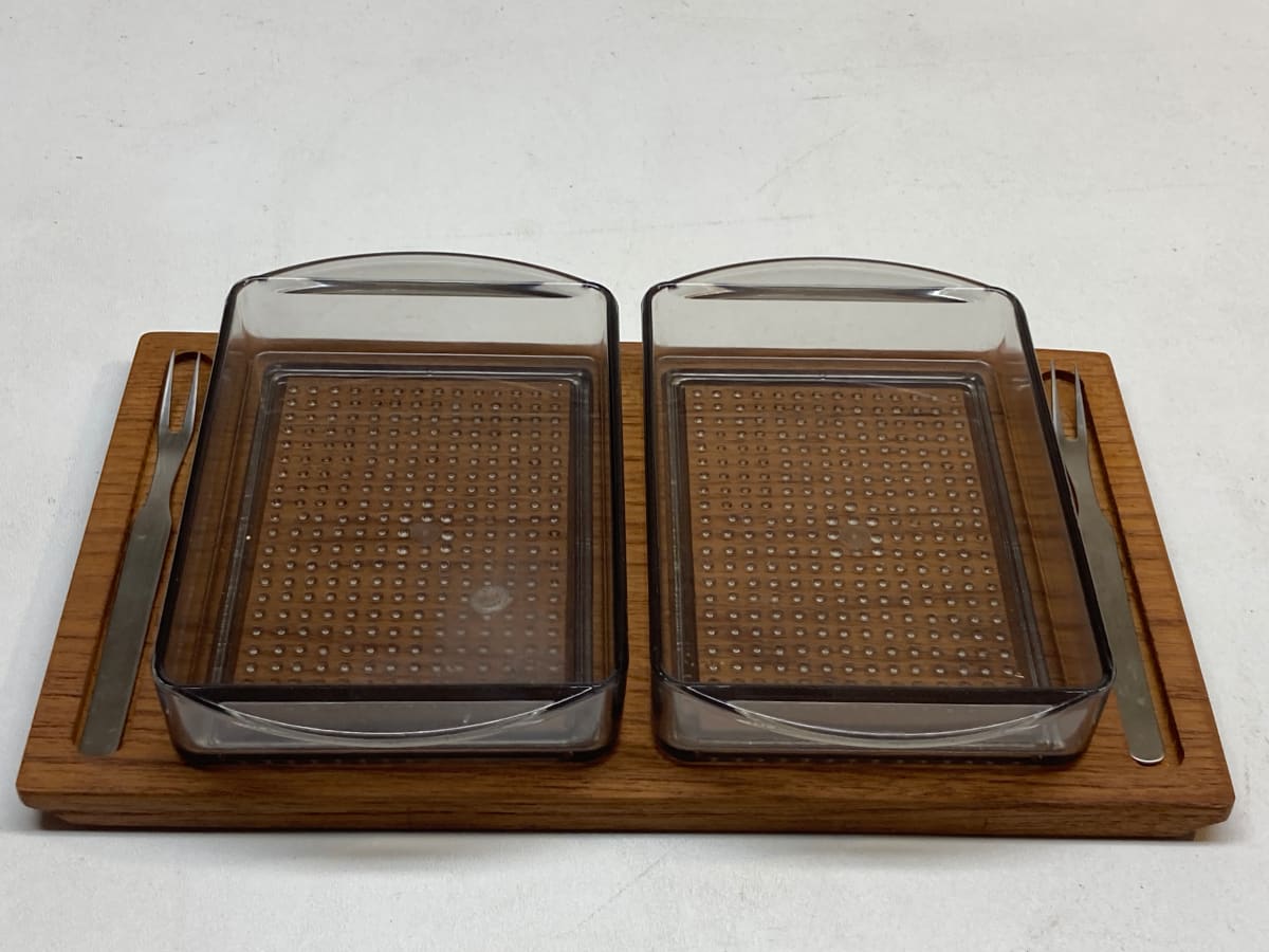 Scandinavian. relish tray with teak tray, Image 1.