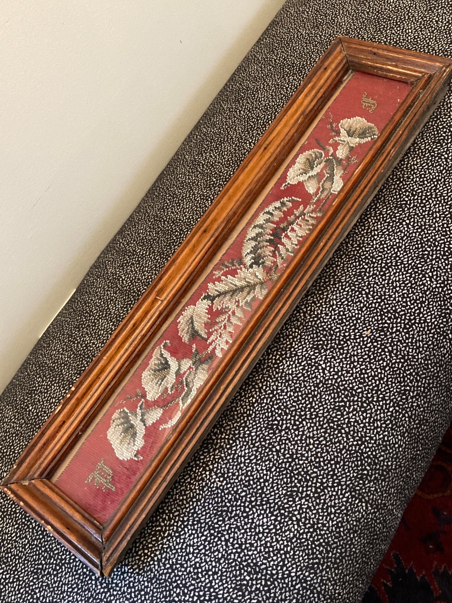 Framed Victorian beaded floral decoration 