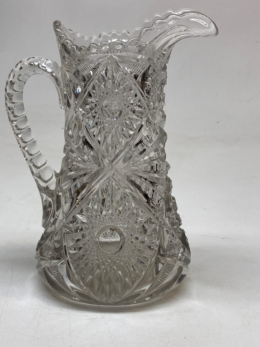 heavy cut glass clear pitcher 