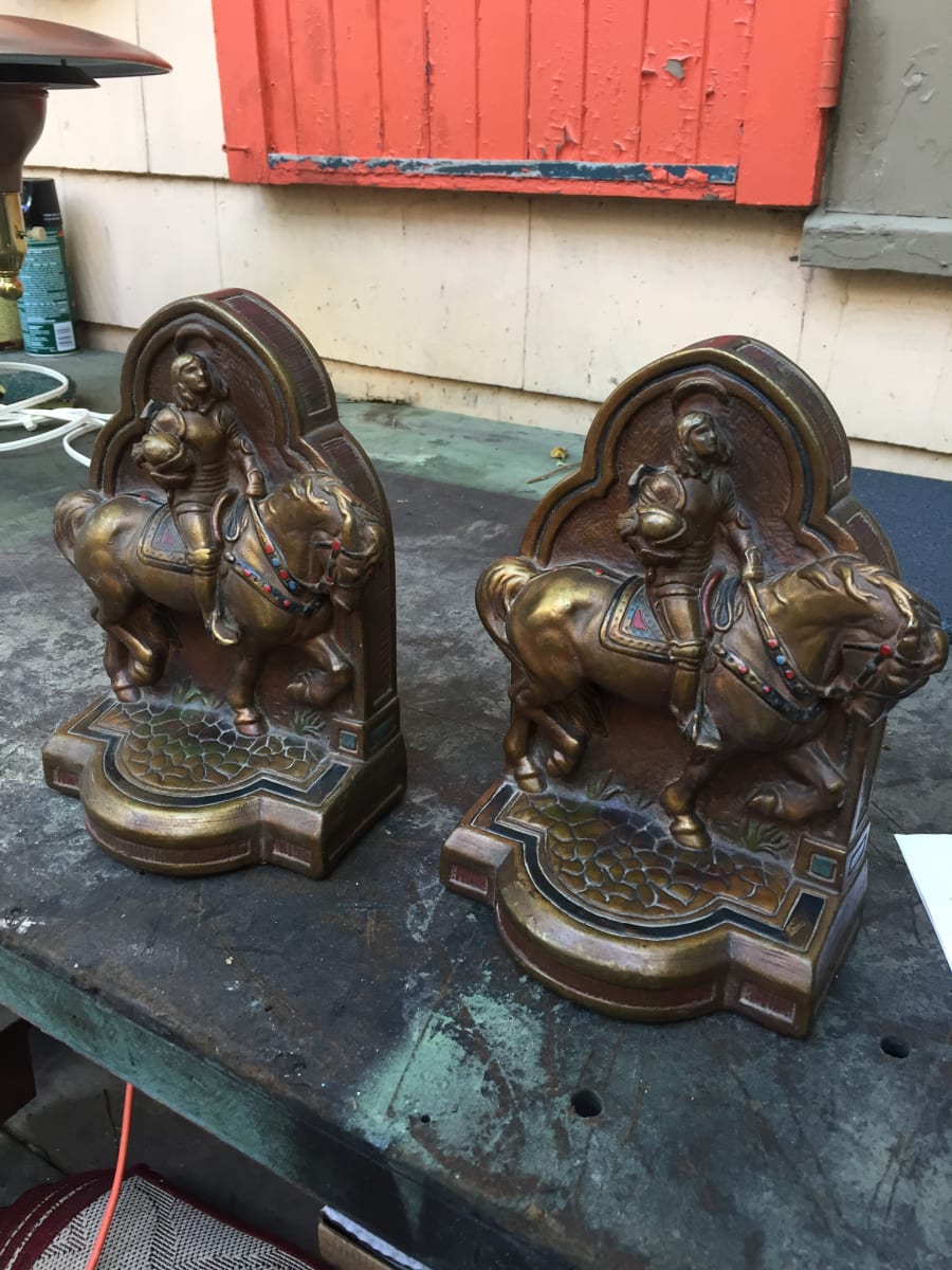 Pair of Bronze clad sir Lancelot bookends 