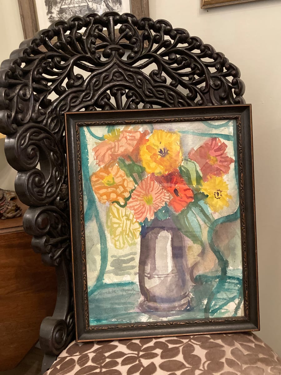 framed Elizabeth Grant  watercolor floral in vase 