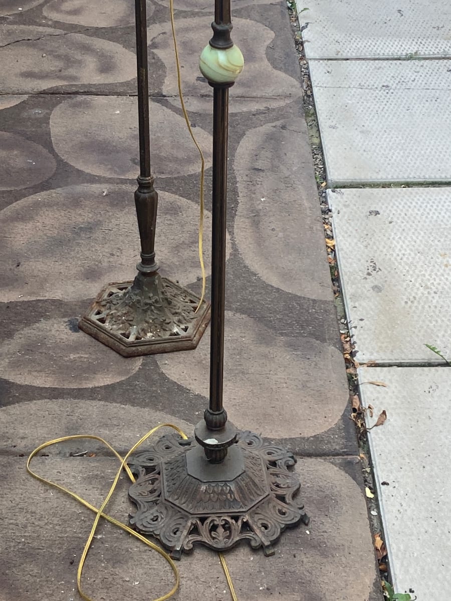 iron floor lamp with akro agate glass ball 