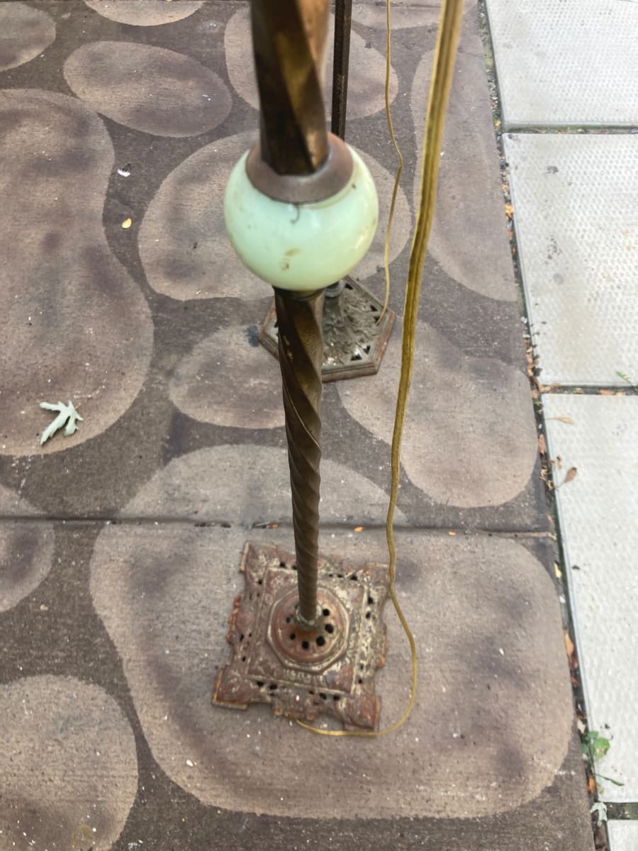 iron floor lamp with akro agate glass ball 