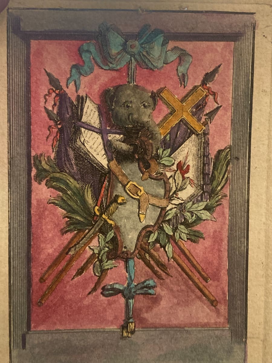 unframed  hand colored family crest watercolor 