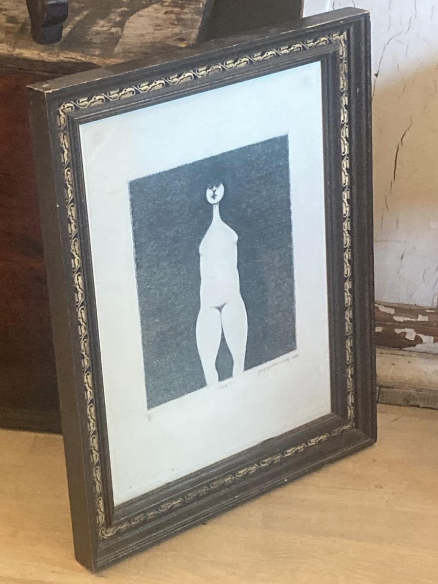 Framed nude black and white woman etching by Gregory Masurovsky 