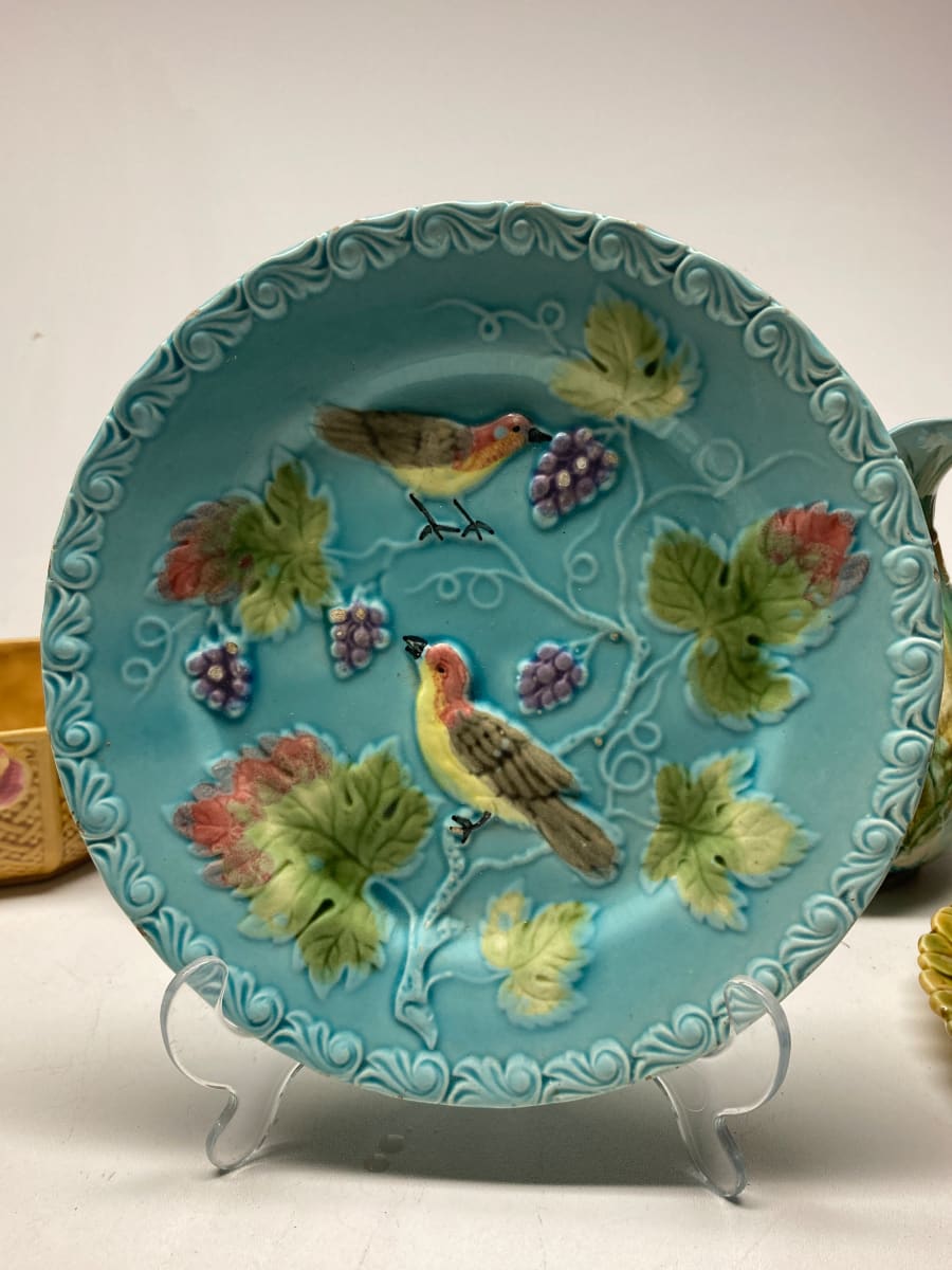 blue bird majolica plate 