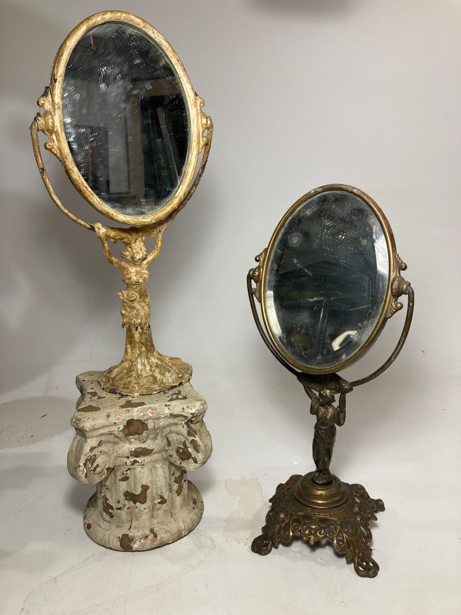 painted Victorian figural metal dresser mirror 