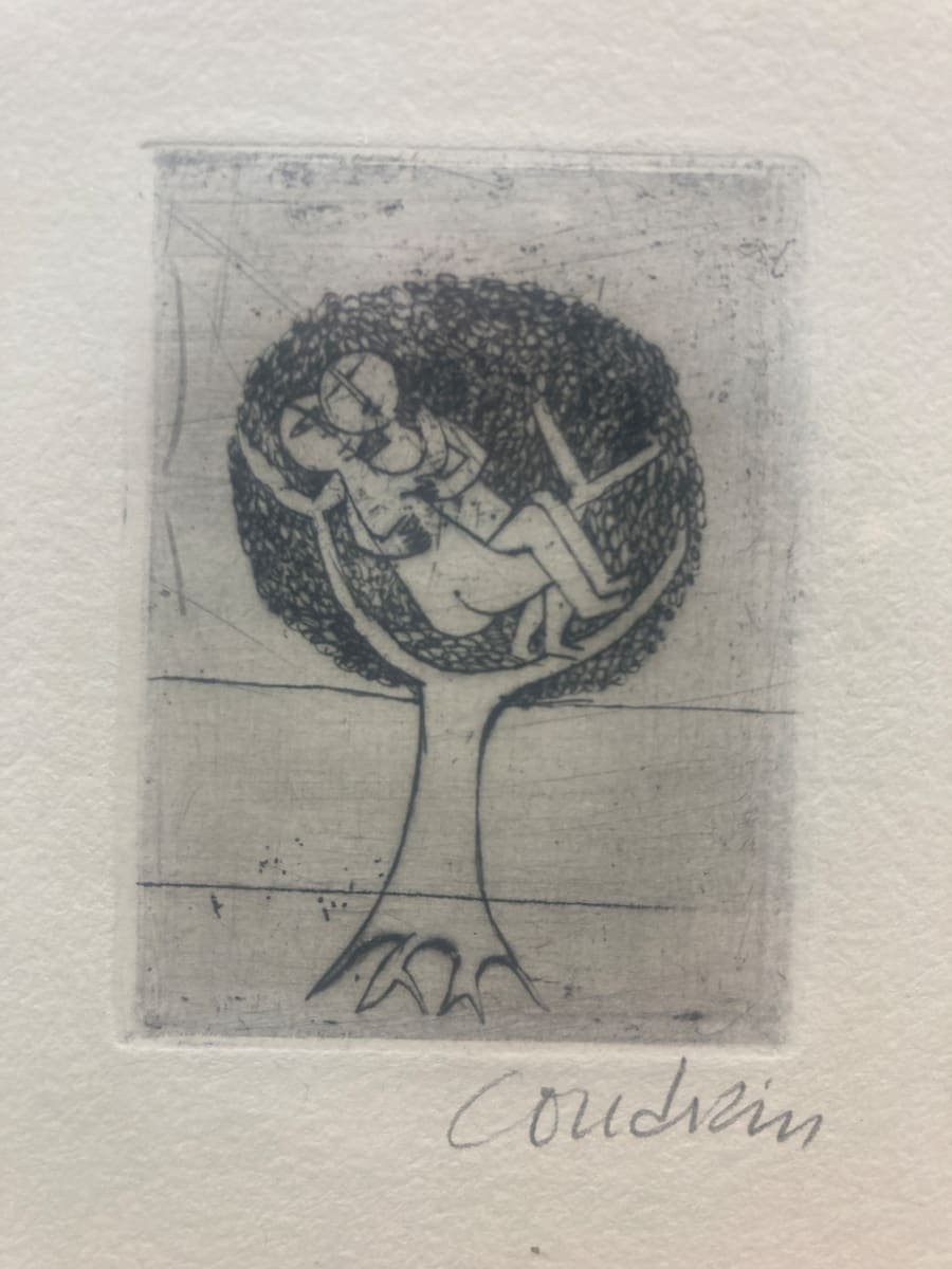 framed engraving of couple in a tree Brigitte Coudrain 