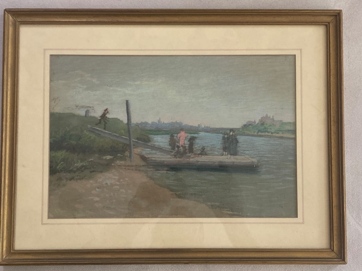 Framed G. T. Carl Olson London river pastel scene 