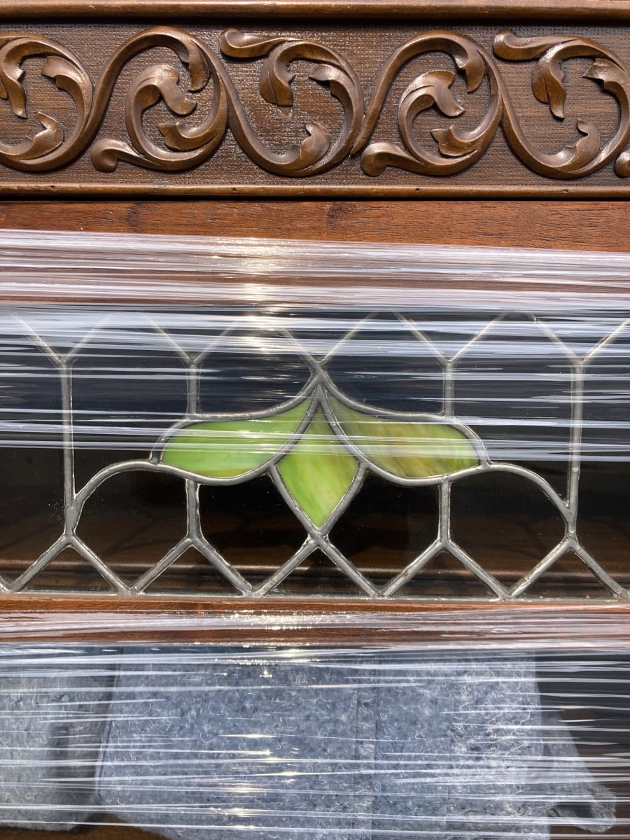 turn of the century oak bookcase with leaded glass doors 