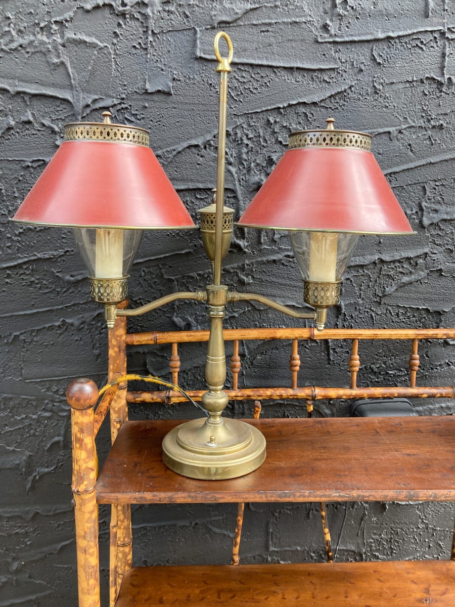 Double arm red tole lamp 
