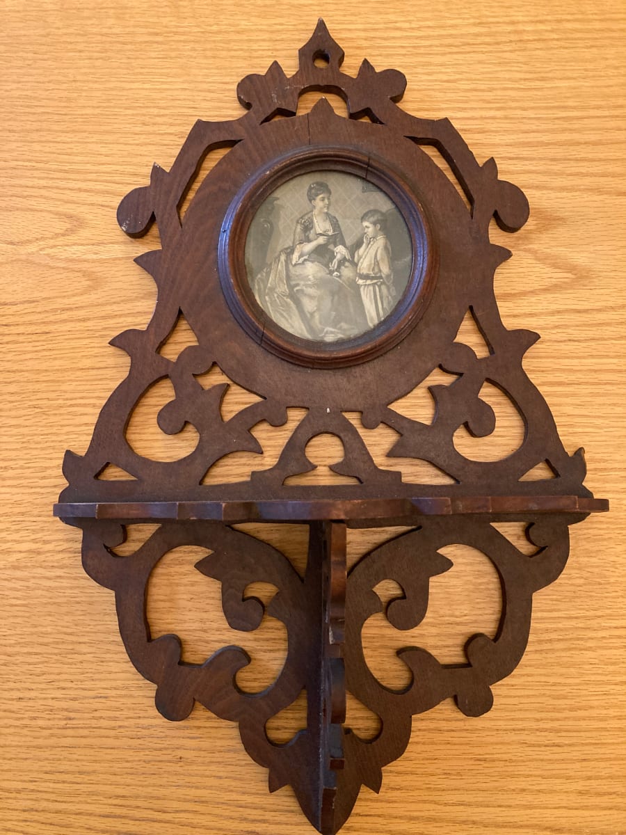 Victorian walnut wall shelf with cut outs, Image 1.