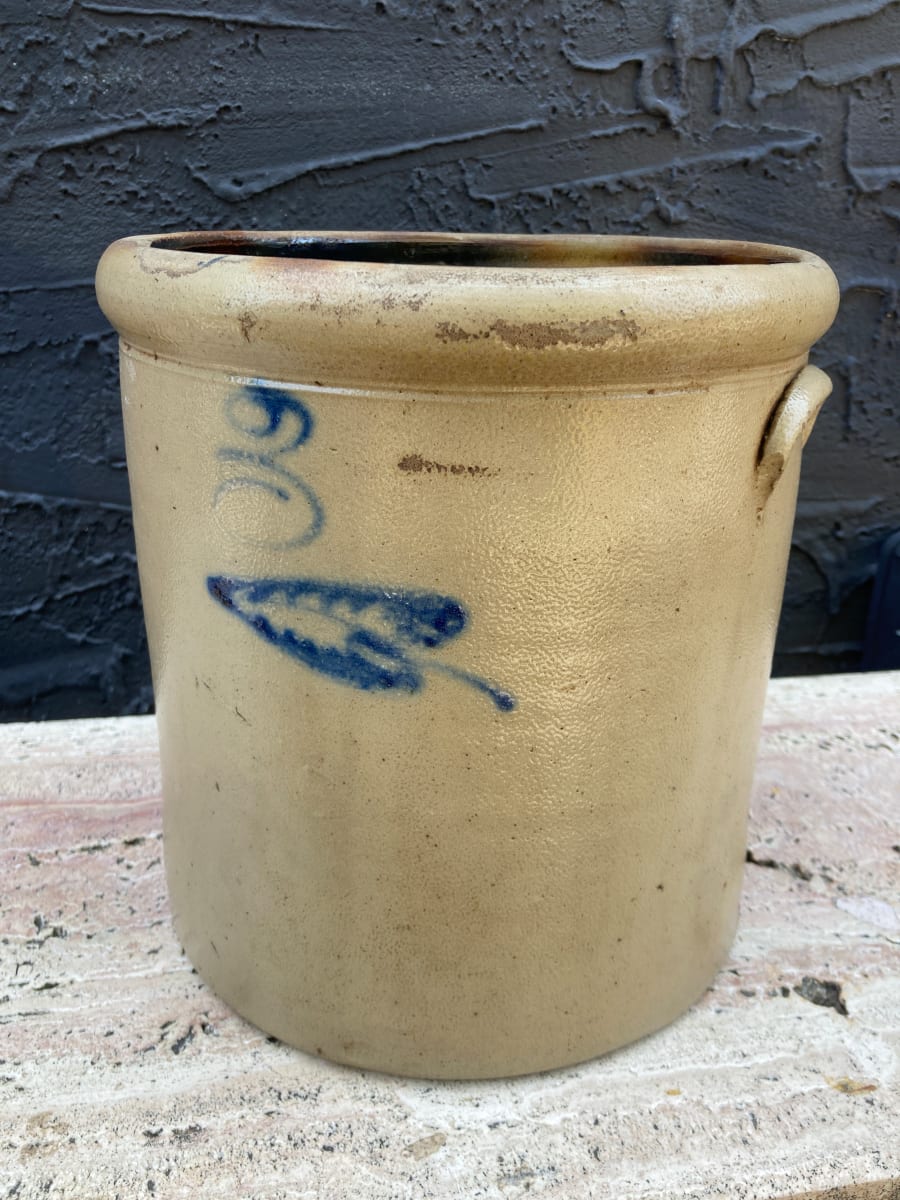 3 gallon salt glaze leaf crock 