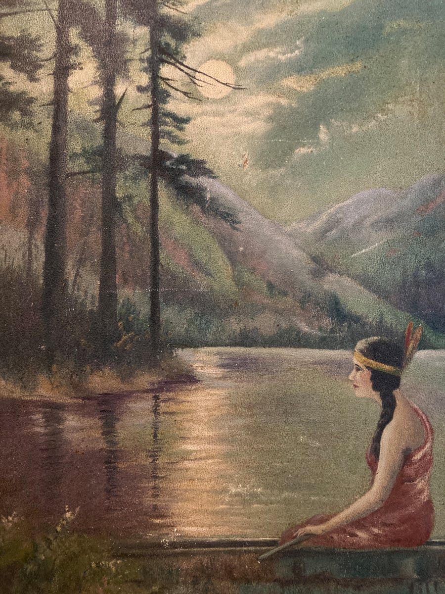 original painting of native girl in a canoe 