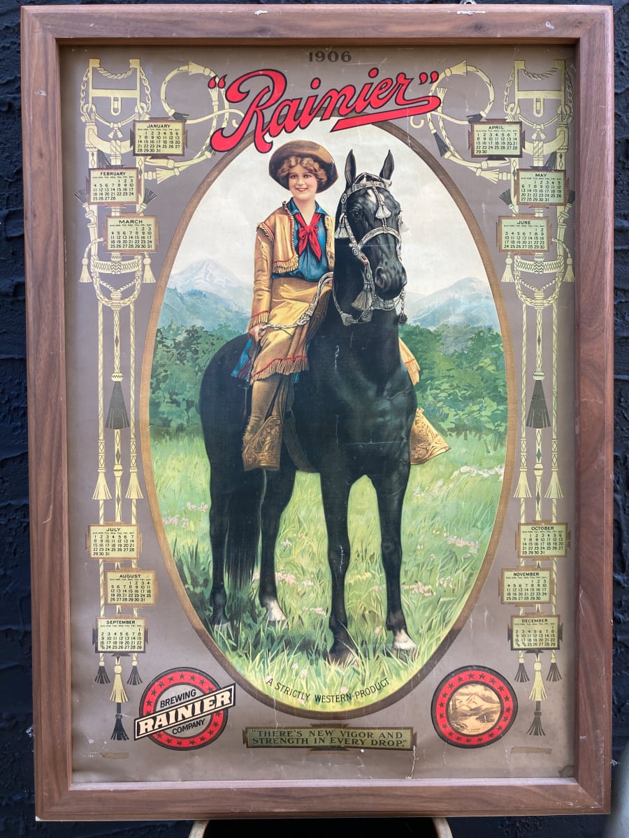 framed 1905 Rainier beer calendar print 