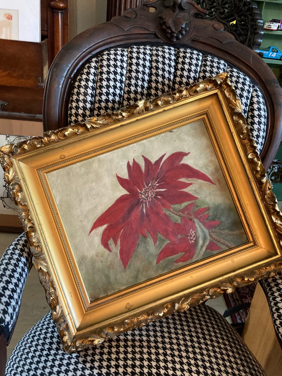 original oil on canvas of poinsettia 