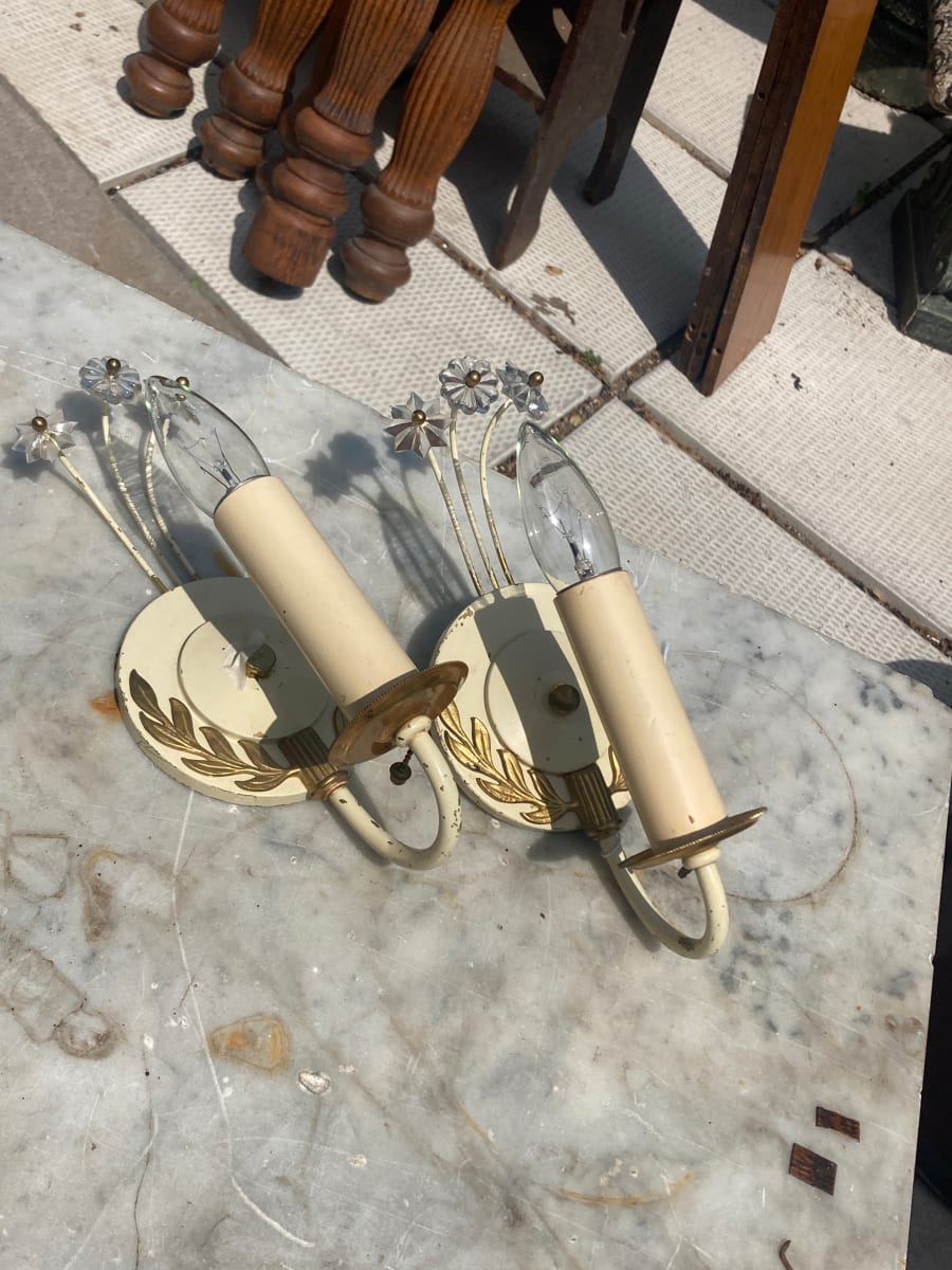 painted sconces with prisms, Image 1.