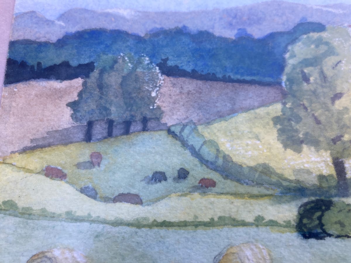 Framed pastoral watercolor 