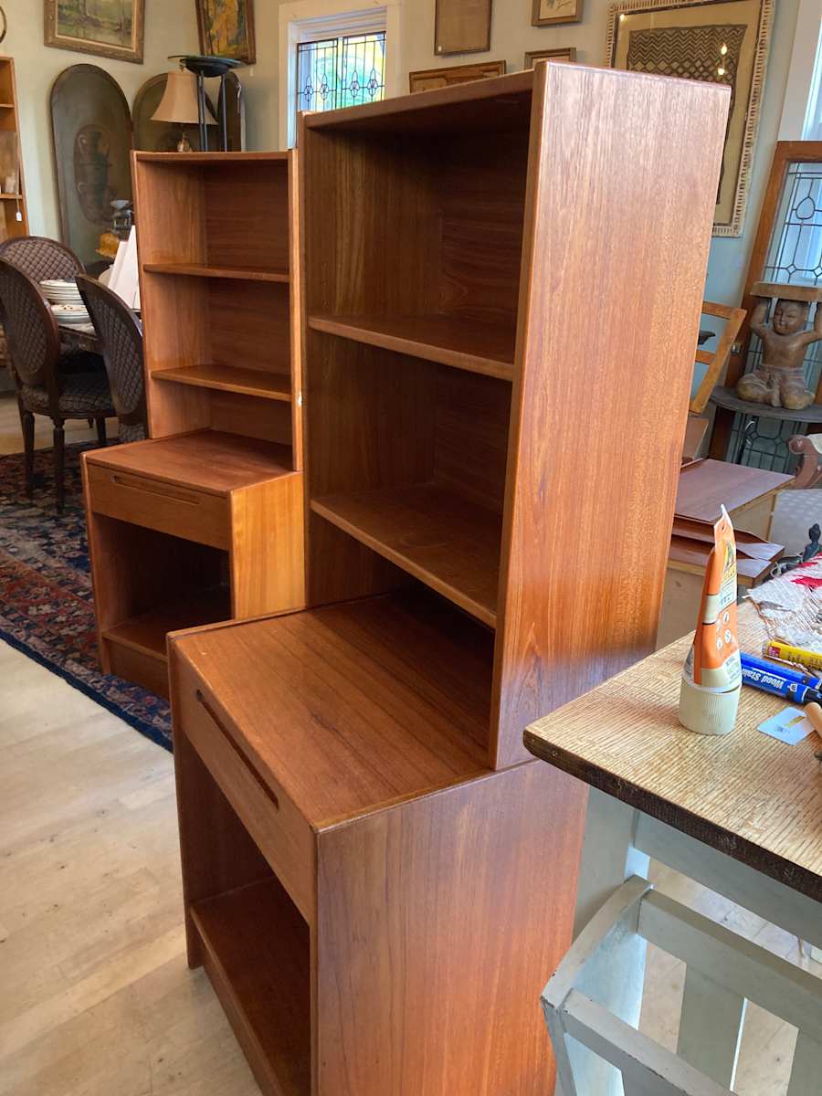 Pair of Danish teak nightstands with bookcases 