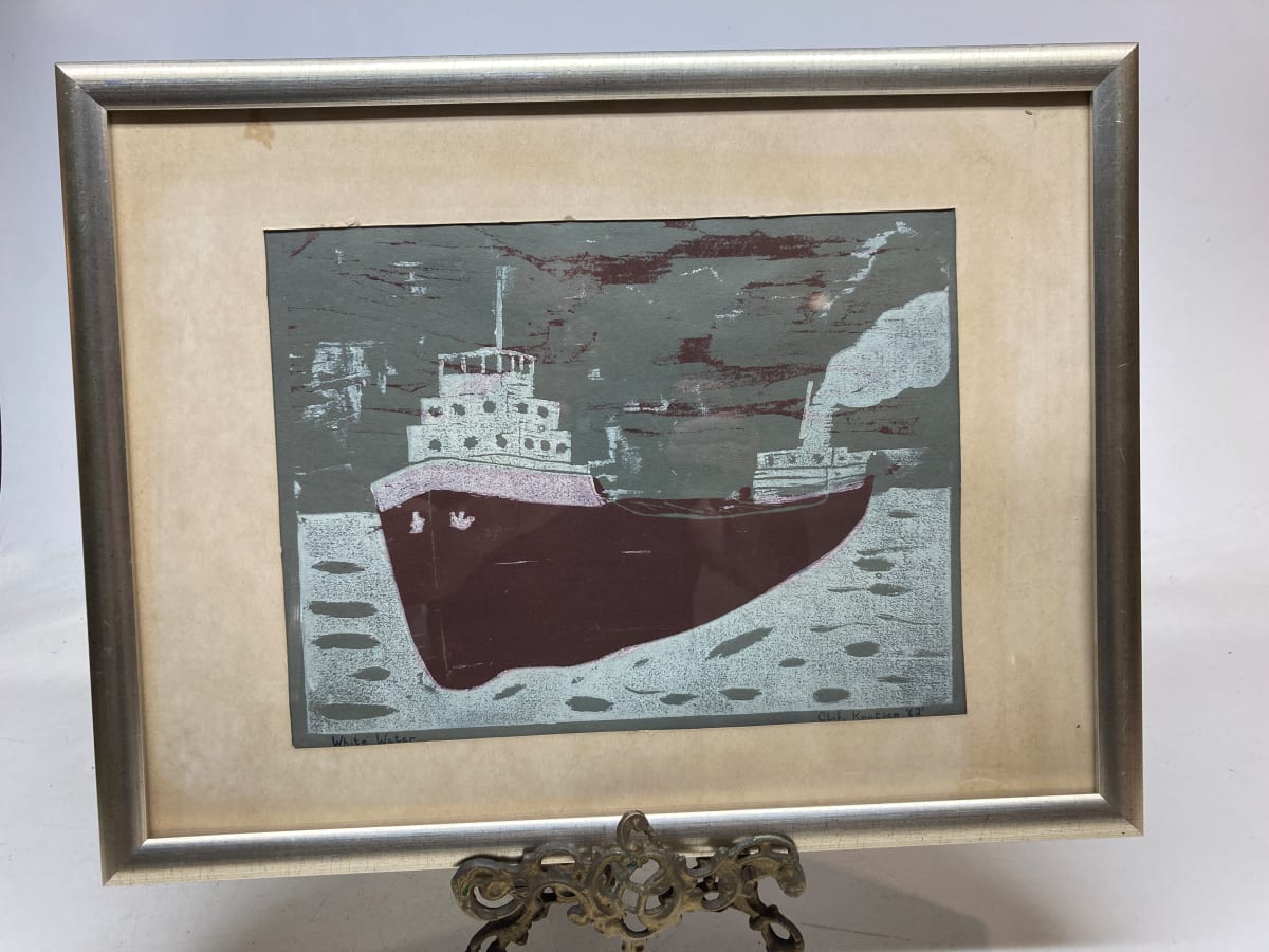 Lake Superior freight liner woodblock 