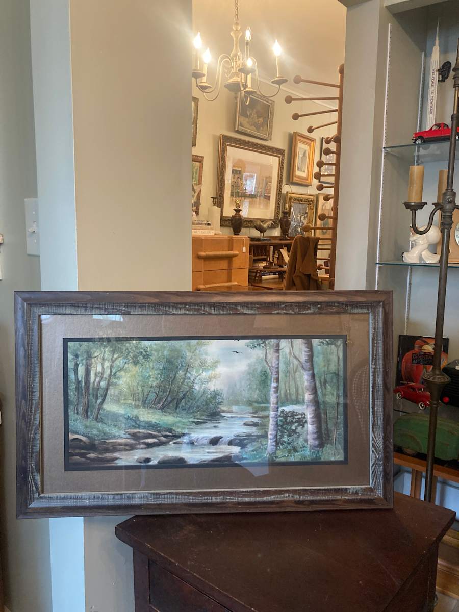 Original framed watercolor of a stream 