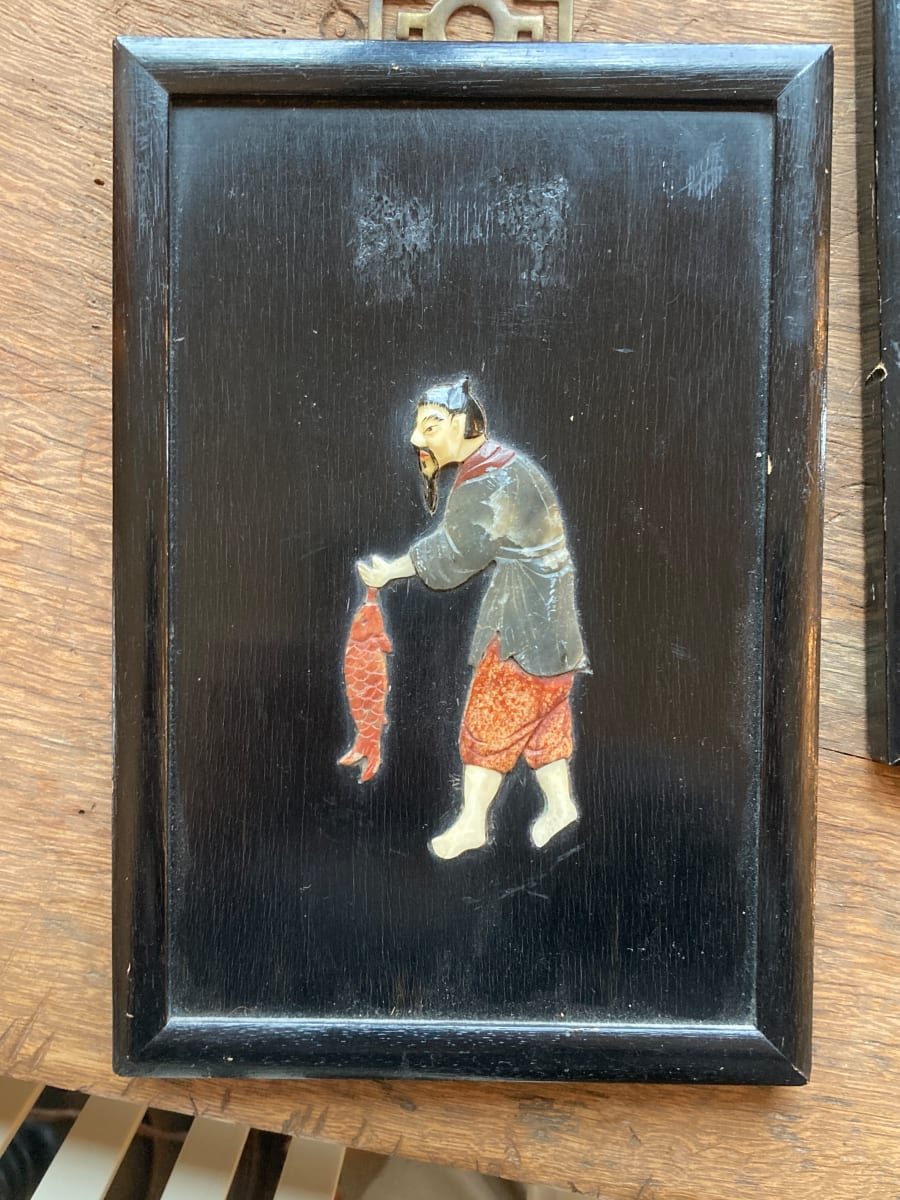 Pair of Asian soapstone plaques 