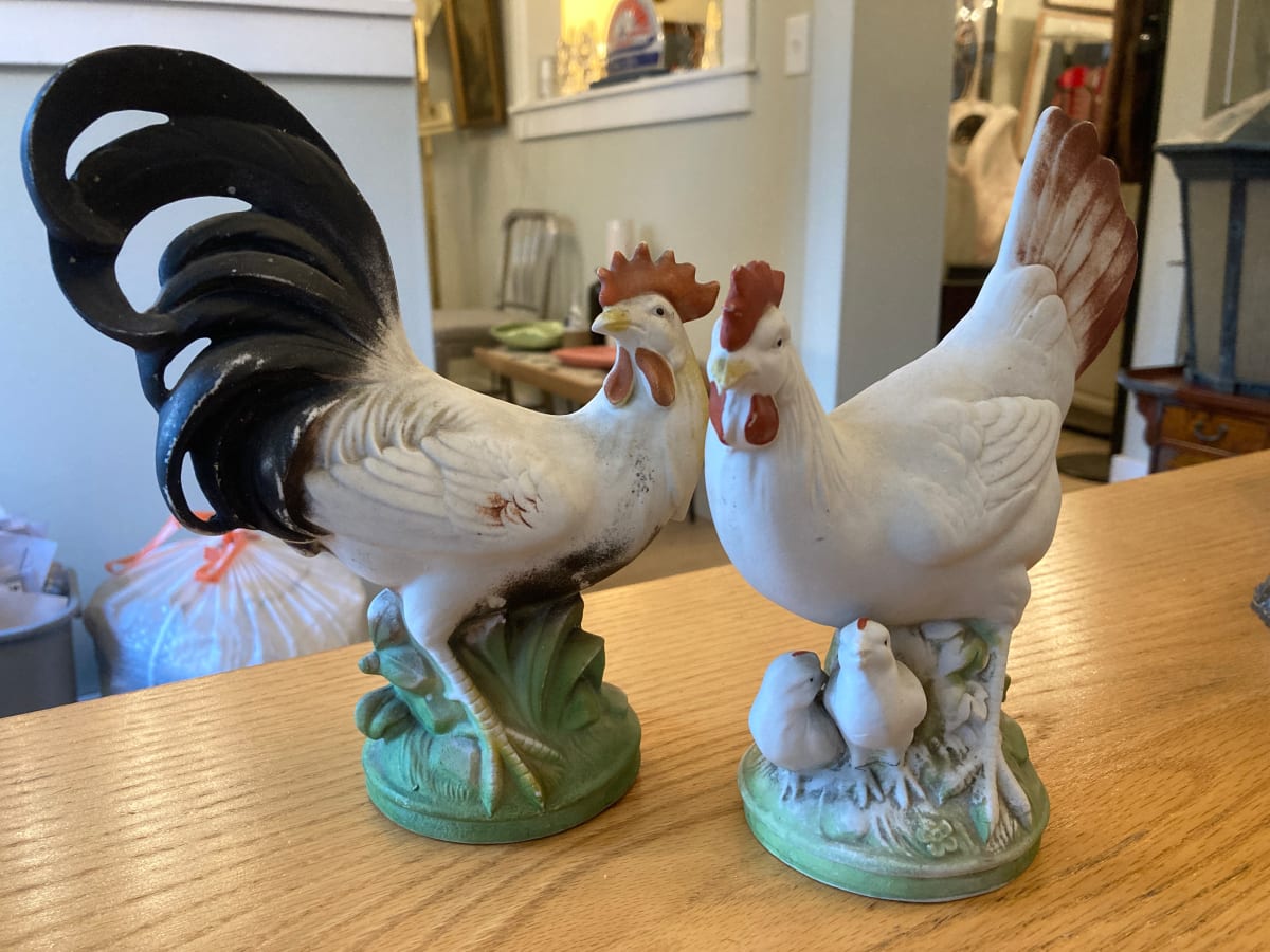 Pair of turn of the century roosters 