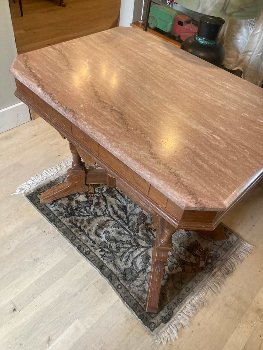 Marble top carved Renaissance revival table, Image 1.
