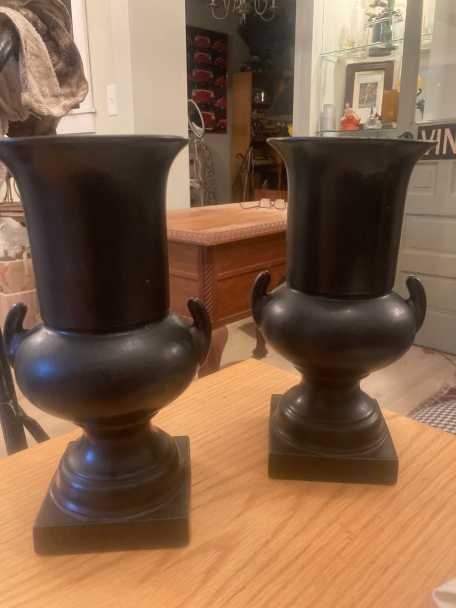 Pair of black pottery urns 