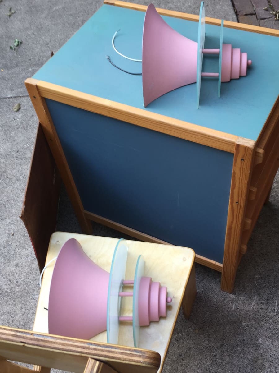 pair of post modern pink wall sconces 