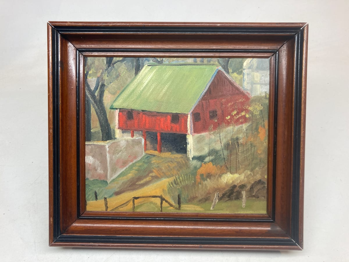 Original painting on board of red barn 