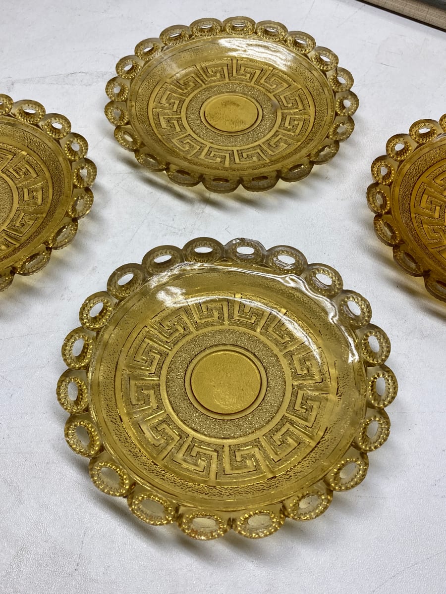 4 amber greek key small plates 