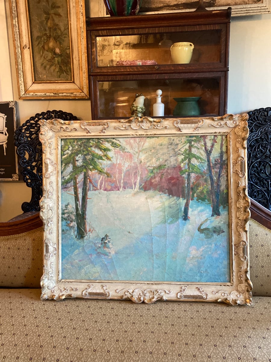 Framed oil on canvas winter time path by Carl G. T. Olson 