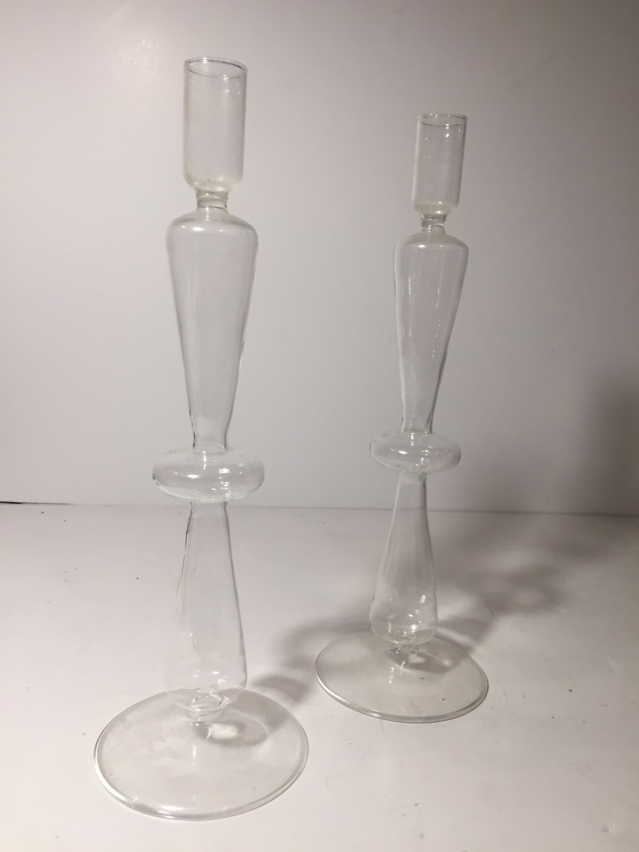 pair of ultra thin art glass candlesticks 