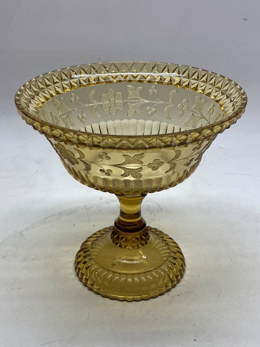 Victorian amber etched compote 