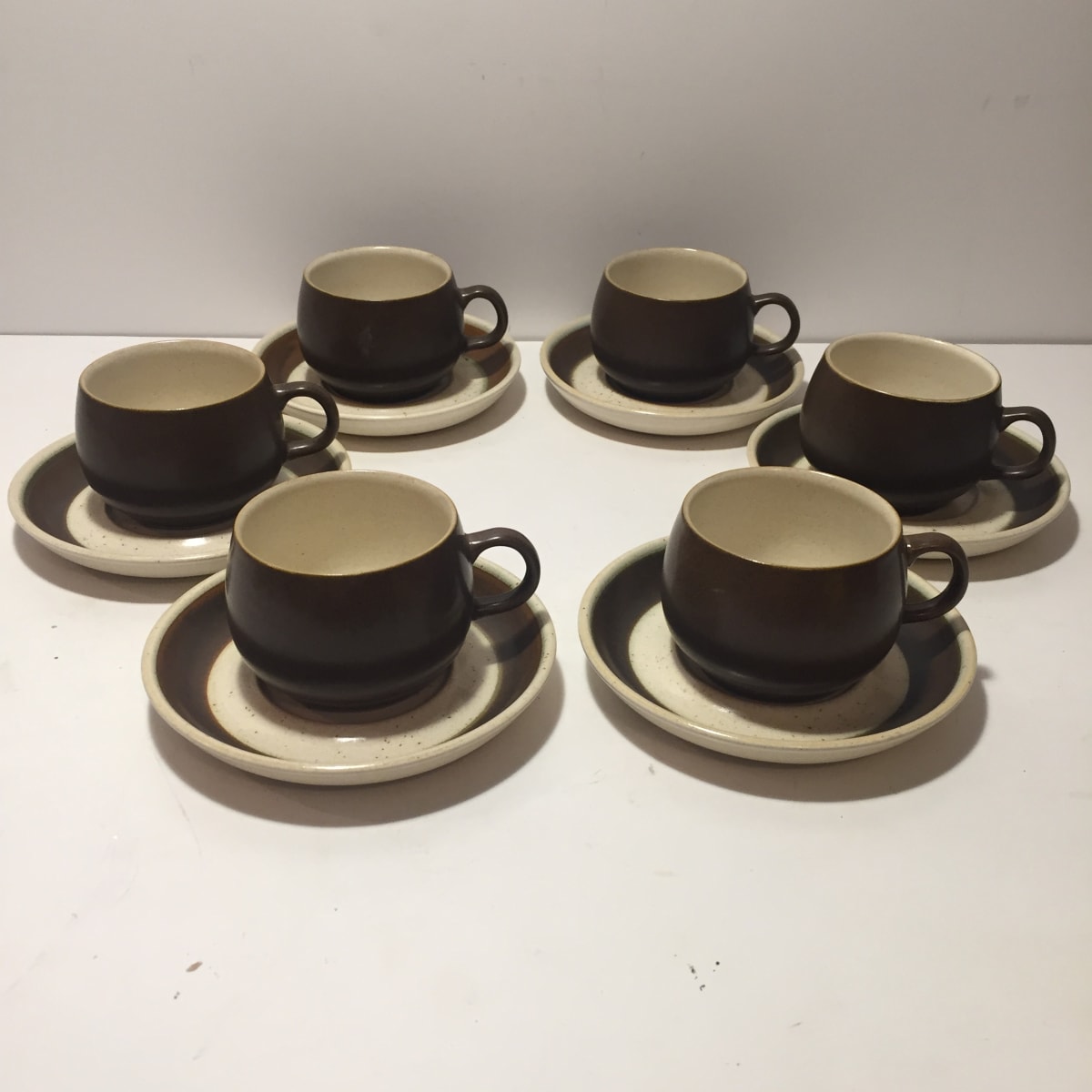 6 English stoneware cups and saucers 