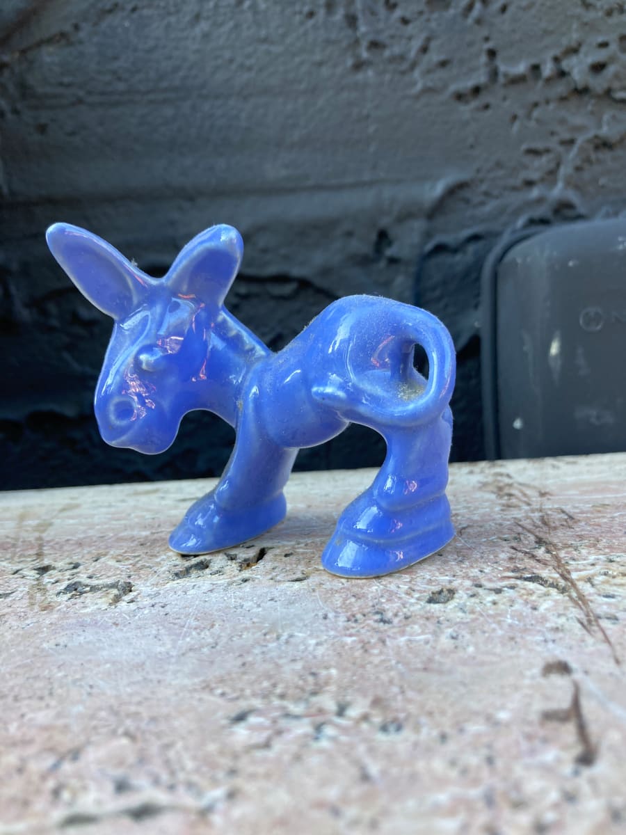 Blue donkey pottery figure 