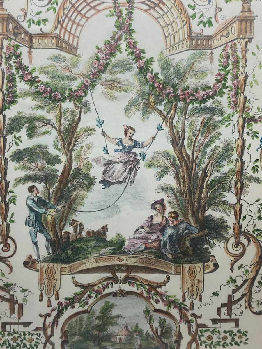 hand colored framed Italian print 