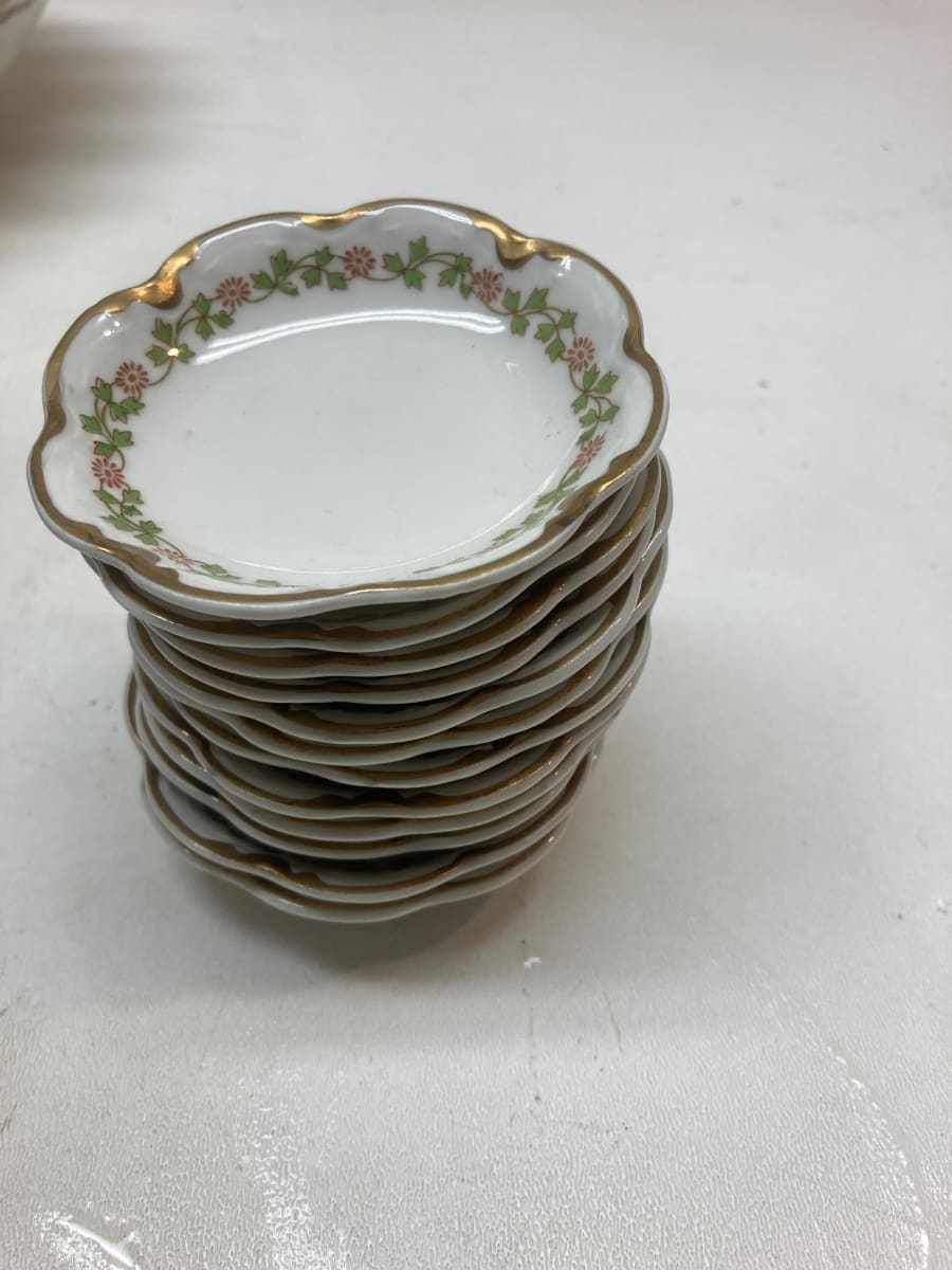 Haviland Limoges French porcelain butter pats with red flowers and green leaves (12) 