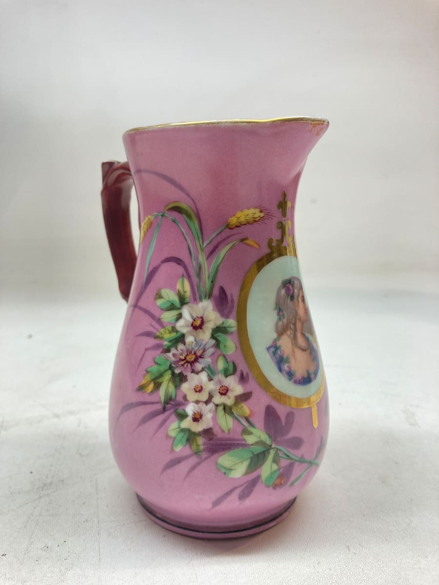 small pink painted Victorian pitcher, Image 2.